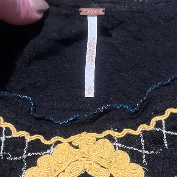 Free people black yellow embroidered begonia peasant top medium - Picture 3 of 4